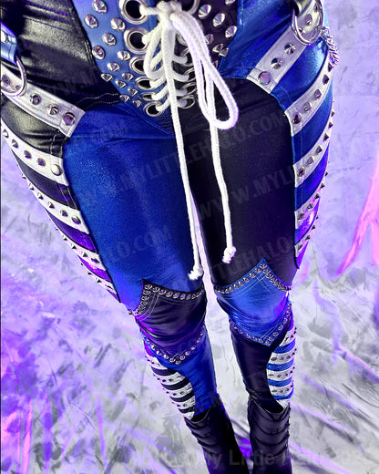 #4 Black, White & Blue Low Rise Rivet & Chain Pants