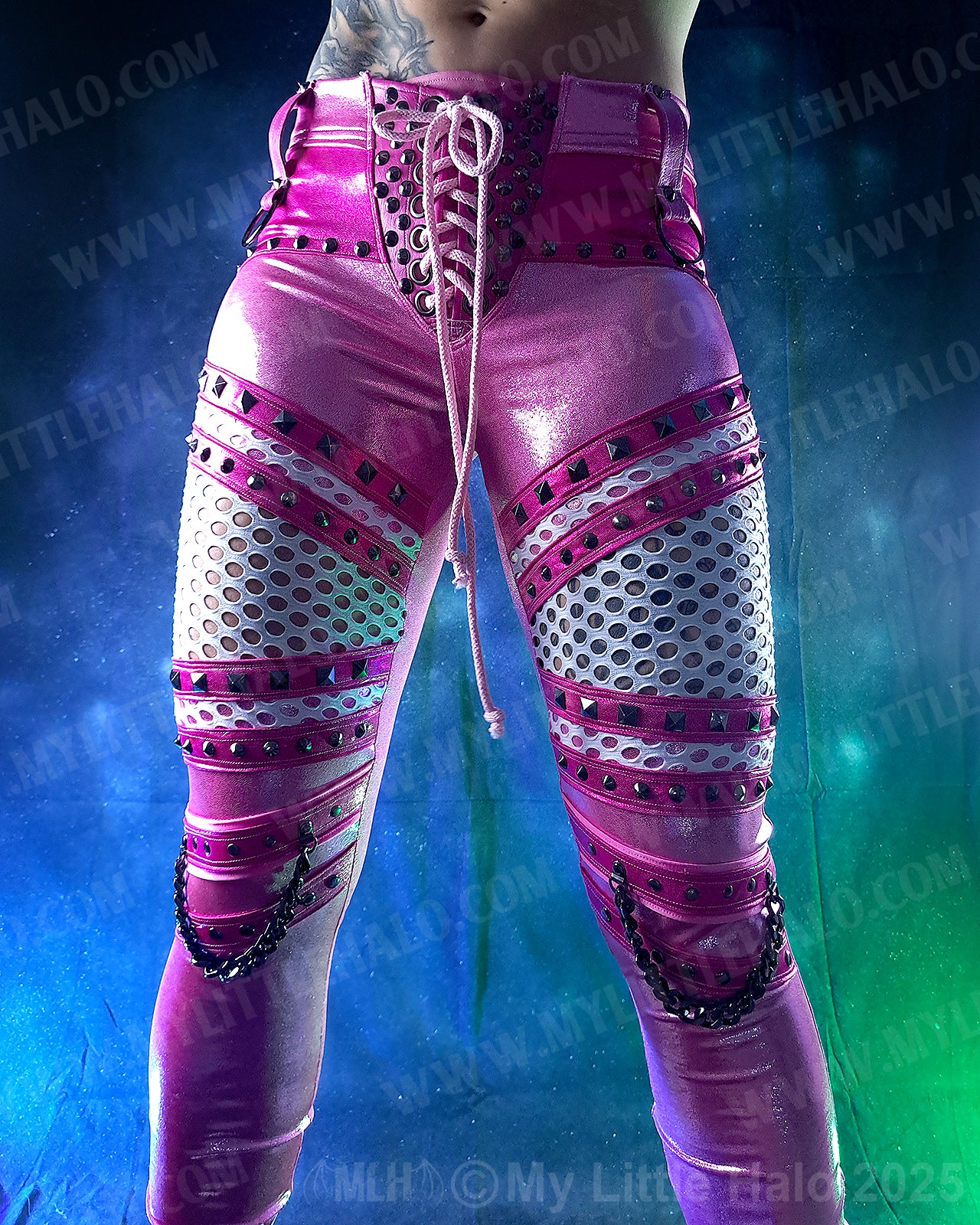 #4 Pink & Gunmetal Fishnet Panel Skinny Pants