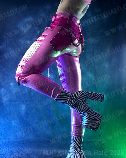 #4 Pink & Gunmetal Fishnet Panel Skinny Pants