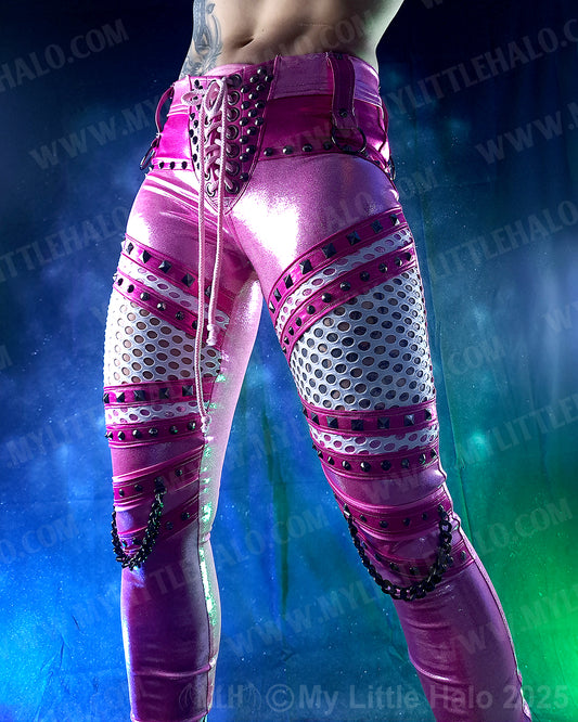 #4 Pink & Gunmetal Fishnet Panel Skinny Pants