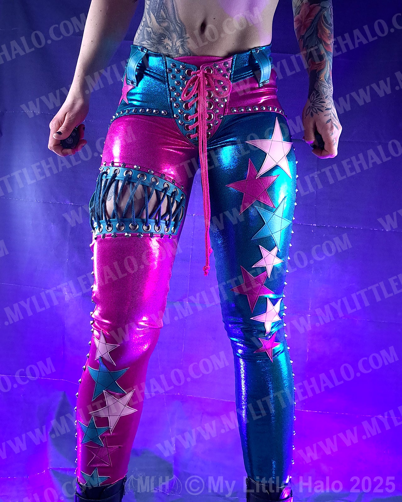 #4 Pink & Turquoise Star & Glam Rock Skinny Pants (25-02-2-04)