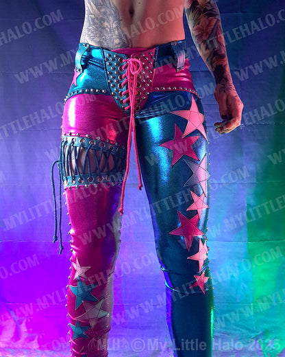 #4 Pink & Turquoise Star & Glam Rock Skinny Pants (25-02-2-04)