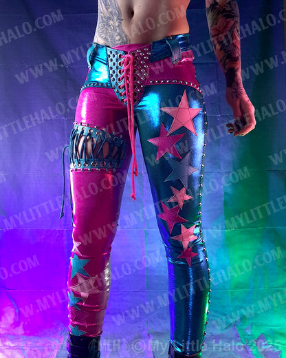 #4 Pink & Turquoise Star & Glam Rock Skinny Pants (25-02-2-04)