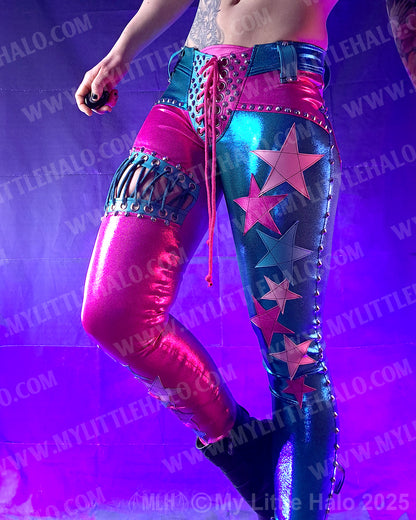 #4 Pink & Turquoise Star & Glam Rock Skinny Pants (25-02-2-04)