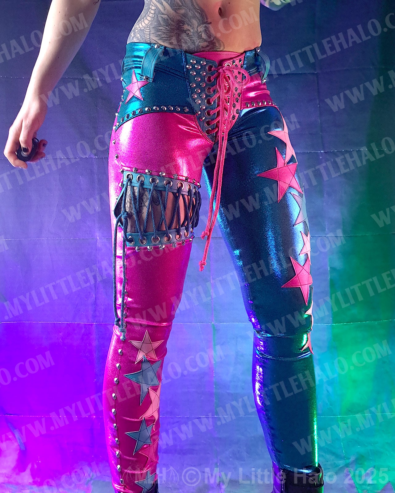 #4 Pink & Turquoise Star & Glam Rock Skinny Pants (25-02-2-04)