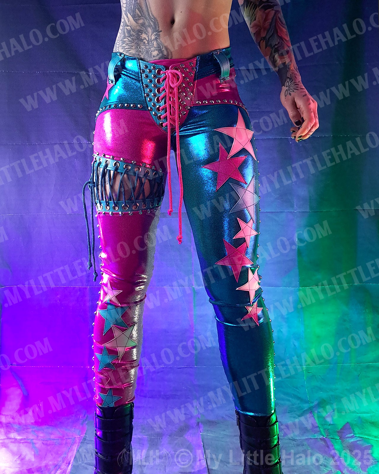 #4 Pink & Turquoise Star & Glam Rock Skinny Pants (25-02-2-04)