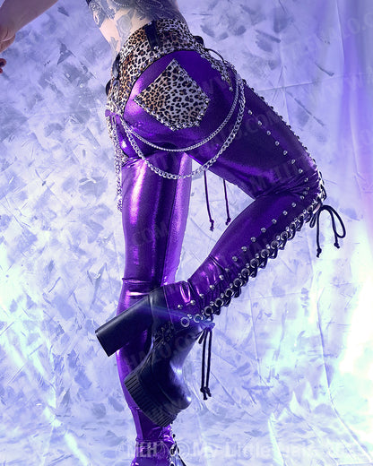 #4 Purple & Cheetah Print Front Lace up Pants