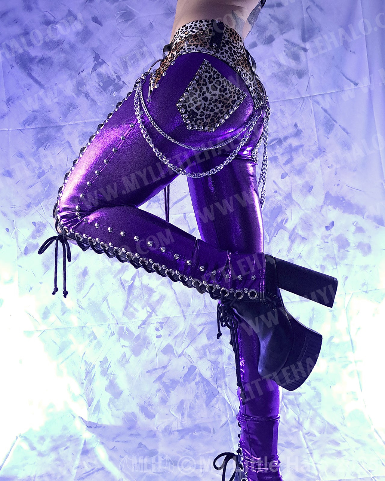 #4 Purple & Cheetah Print Front Lace up Pants