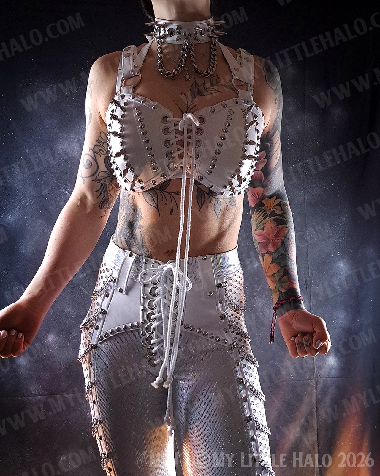 Spiked White Faux Leather Bralette #4