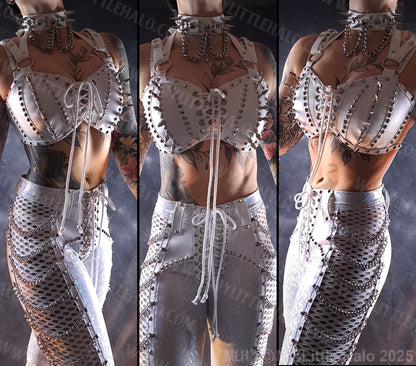 Spiked White Faux Leather Bralette #4