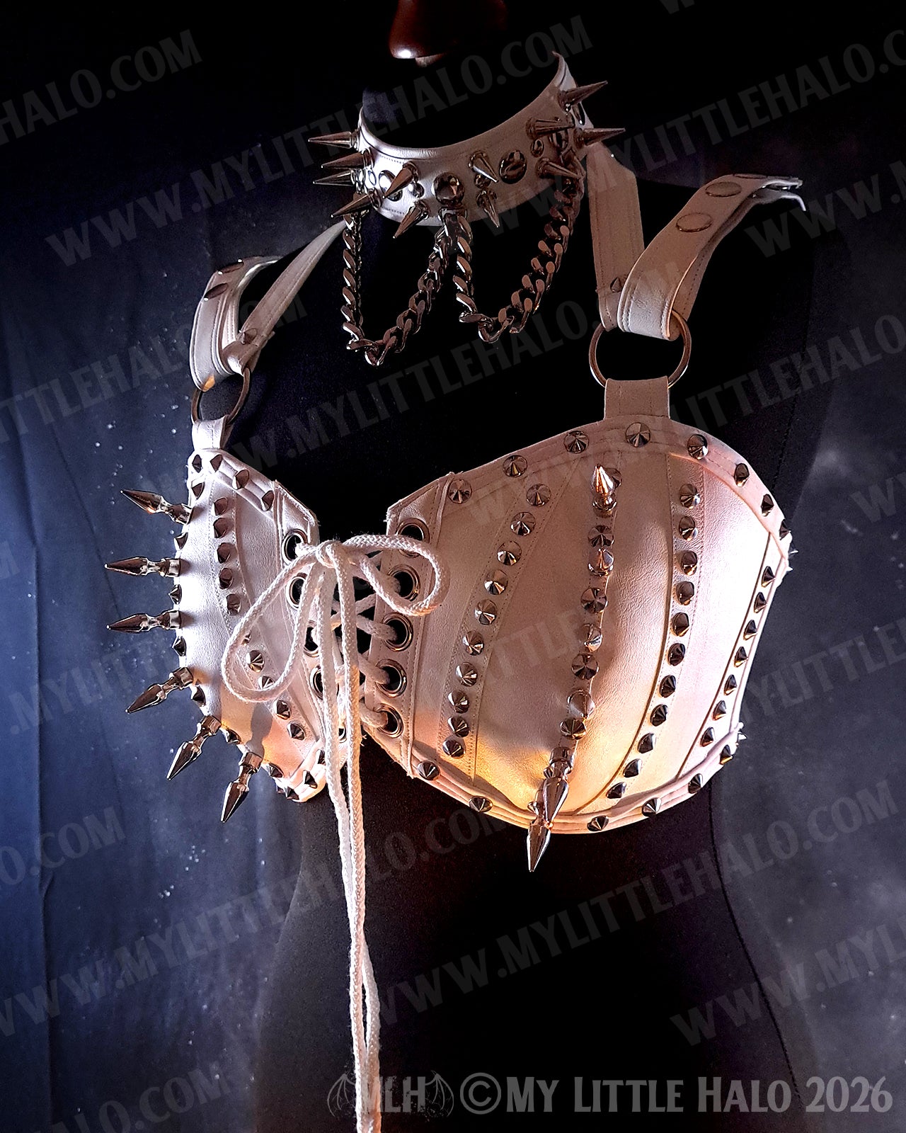 Spiked White Faux Leather Bralette #4