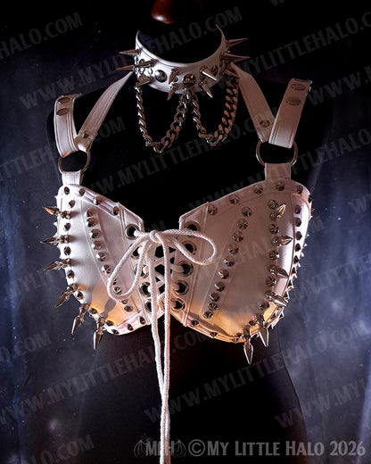 Spiked White Faux Leather Bralette #4