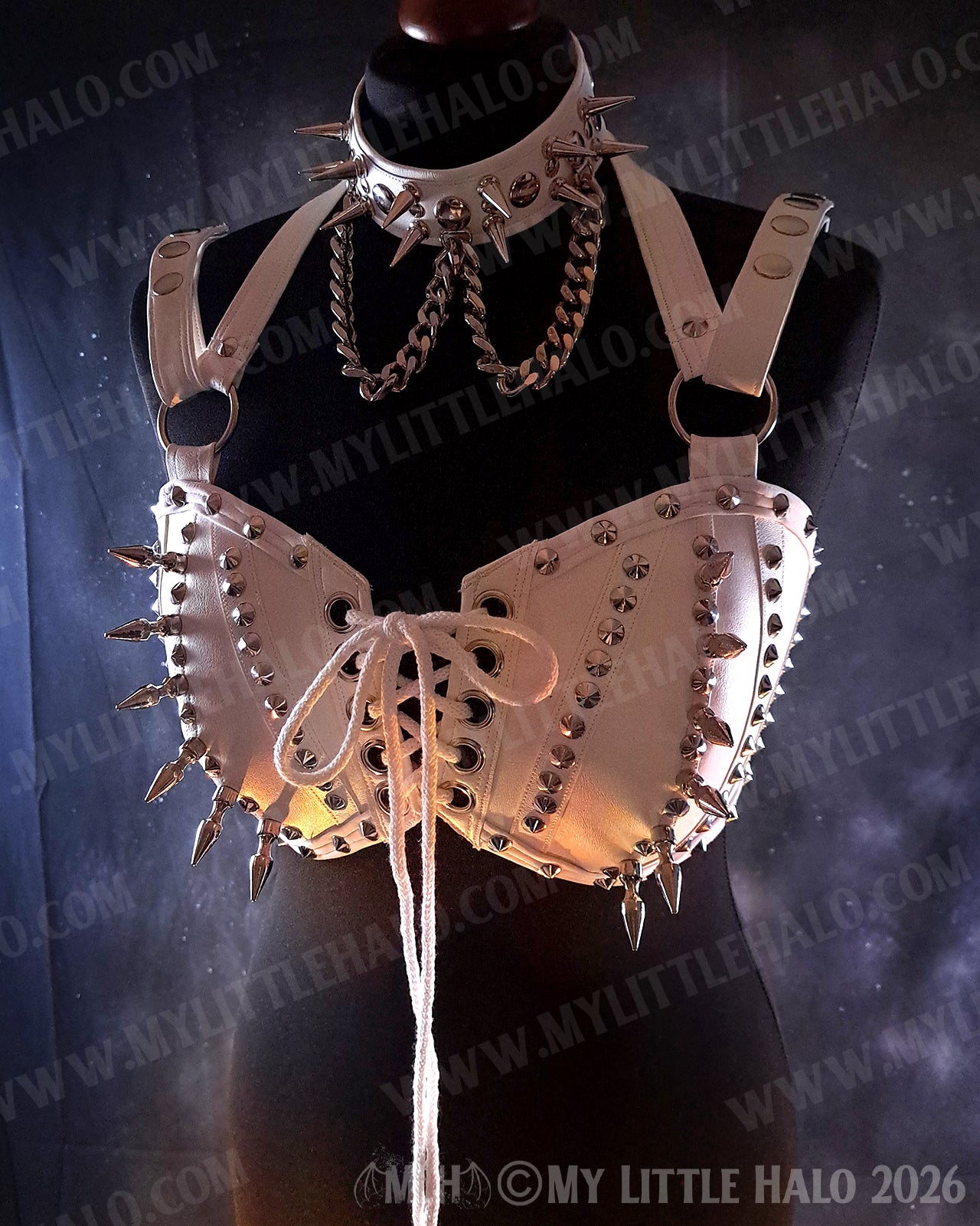 Spiked White Faux Leather Bralette #4