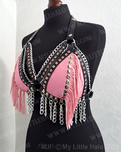 #4 Baby Pink Fringed Gemstone Bikini Halter