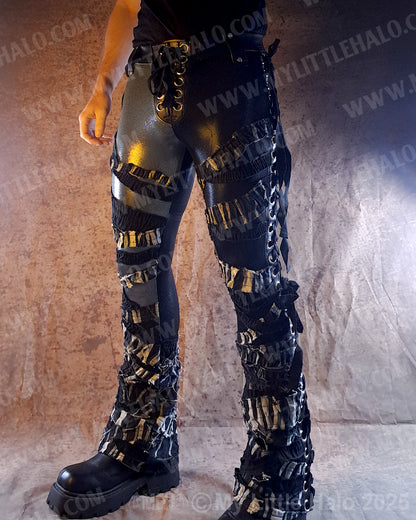 #4 Men's Black/Grey/Distressed Denim Lace Up Pants (03-23-03-1-04)