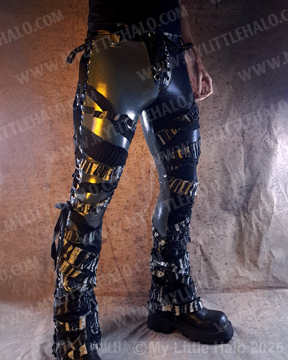 #4 Men's Black/Grey/Distressed Denim Lace Up Pants (03-23-03-1-04)