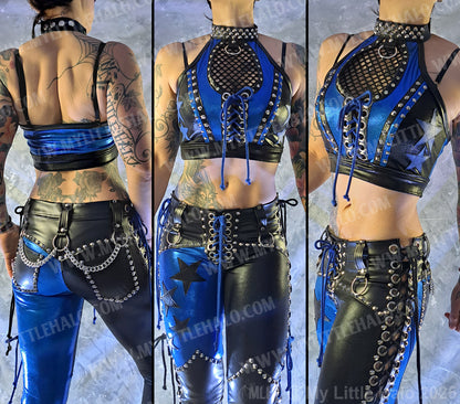 #5 Black & Blue Fishnet & Star Crop Top