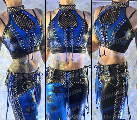 #5 Black & Blue Fishnet & Star Crop Top