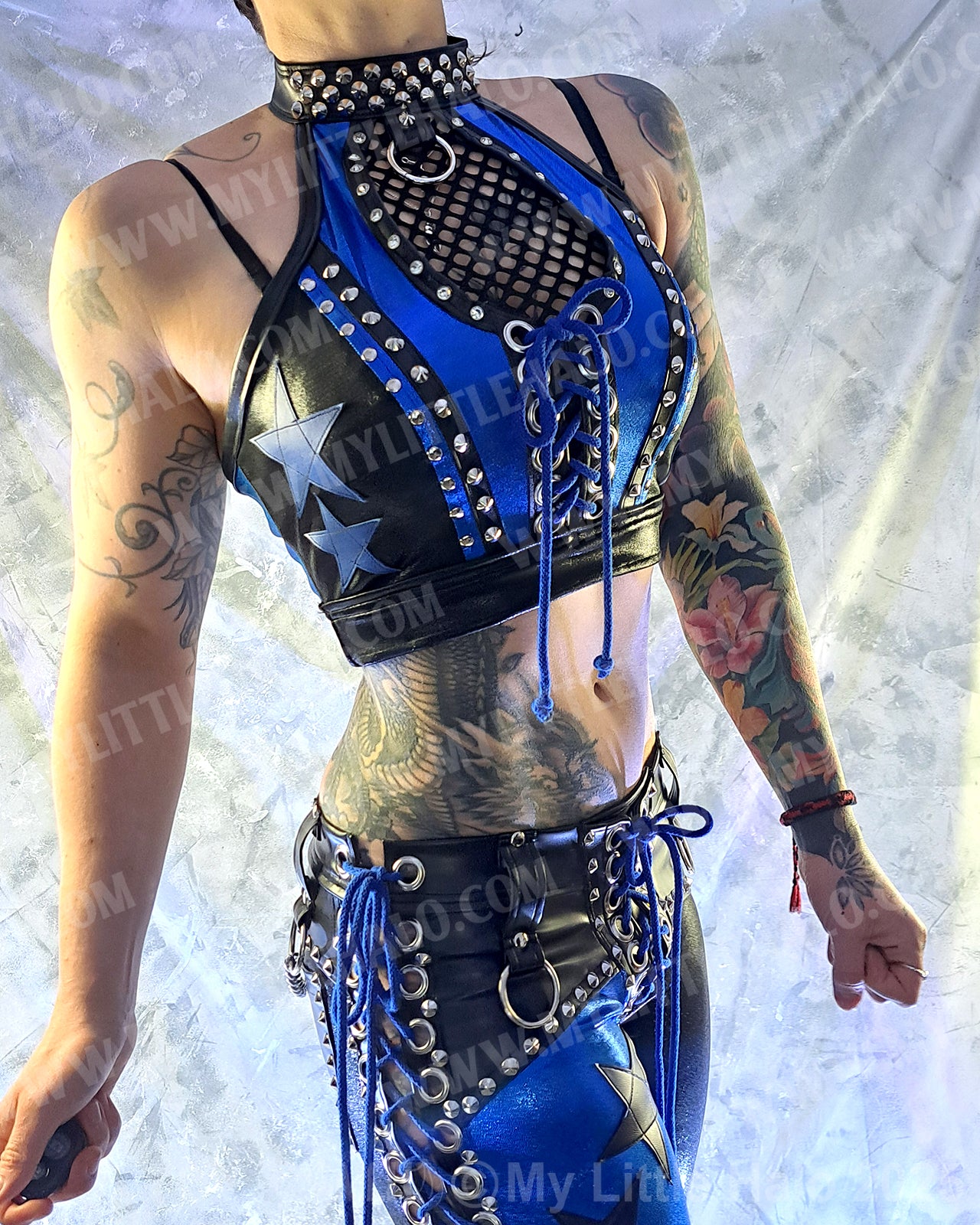 #5 Black & Blue Fishnet & Star Crop Top