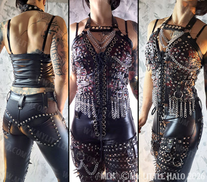 Blood Splatter Rings & Chains Studded Leather Bustier #5