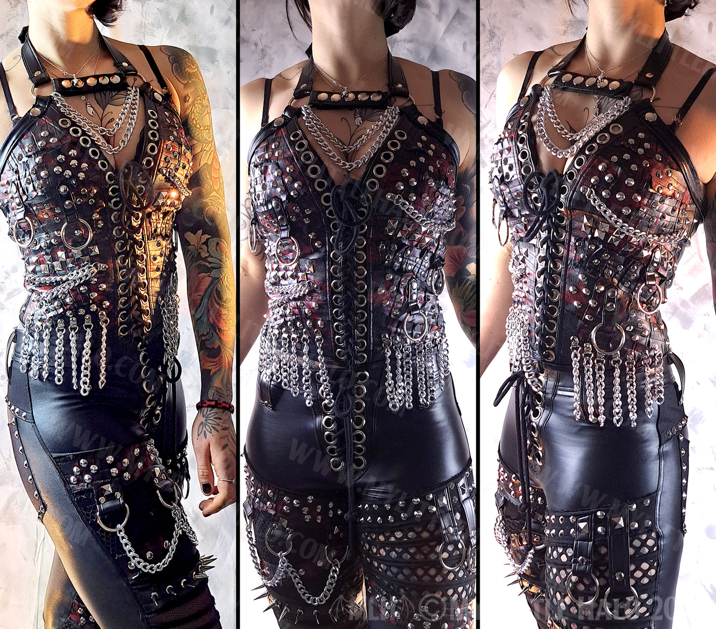 Blood Splatter Rings & Chains Studded Leather Bustier #5