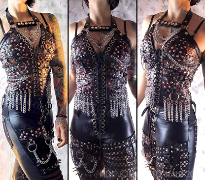 Blood Splatter Rings & Chains Studded Leather Bustier #5