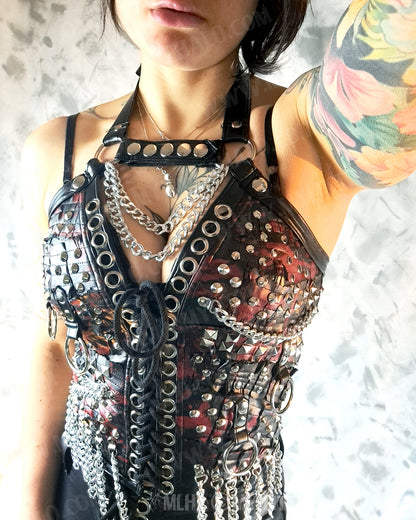 Blood Splatter Rings & Chains Studded Leather Bustier #5