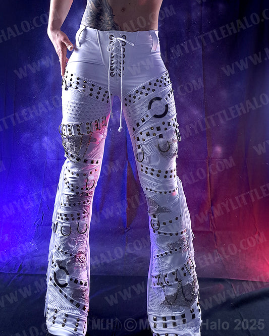 #5 Fringed White Collage Flare Pants