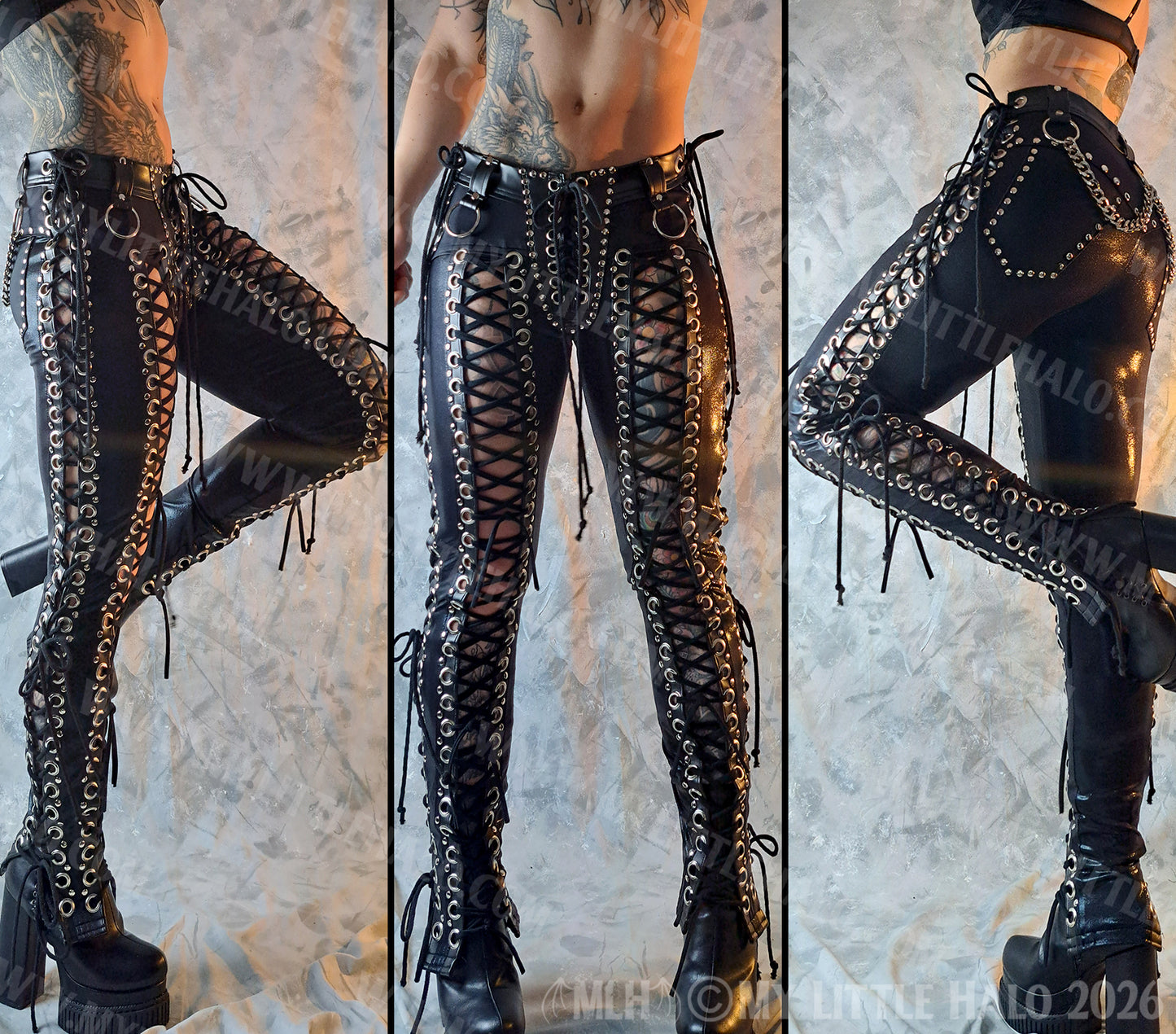 Front & Side Lace up Heavy Metal Pants #5