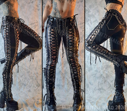 Front & Side Lace up Heavy Metal Pants #5