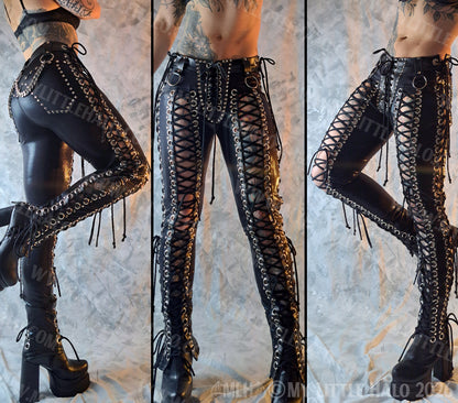 Front & Side Lace up Heavy Metal Pants #5