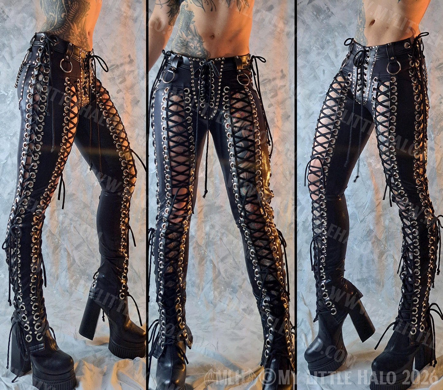 Front & Side Lace up Heavy Metal Pants #5
