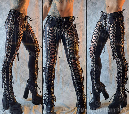 Front & Side Lace up Heavy Metal Pants #5