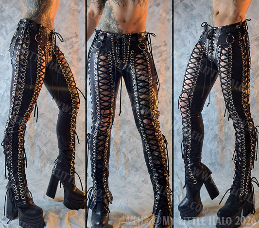 Front & Side Lace up Heavy Metal Pants #5
