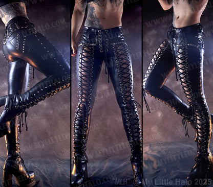 #5 Low Rise Wet Look Lace up Rivet Pants