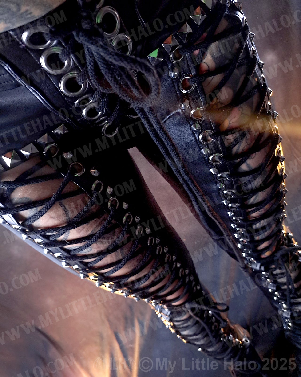 #5 Low Rise Wet Look Lace up Rivet Pants