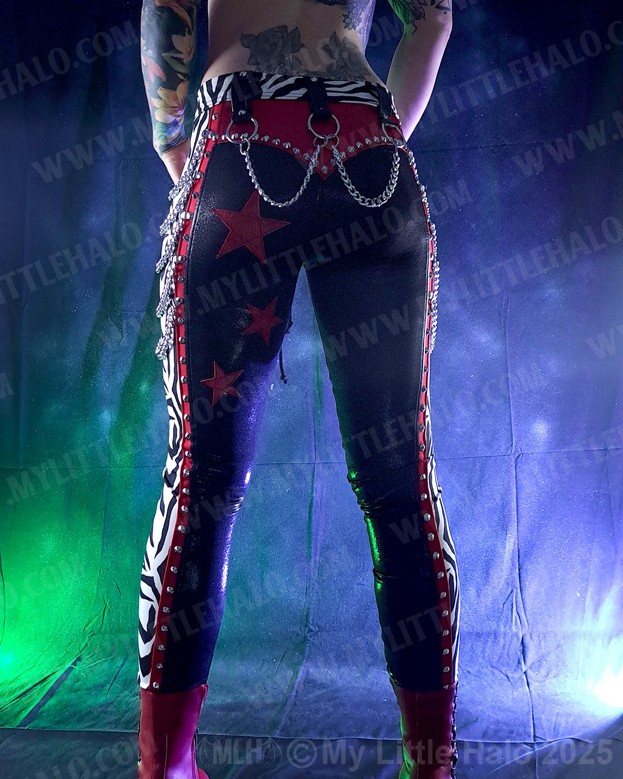 #5 Red, Black & Zebra Print Star & Chain Skinnies