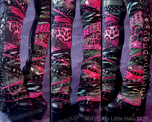 #5 Pink Leopard/Green Zebra Lace Up Bootcuts (03-24-01-00-15)