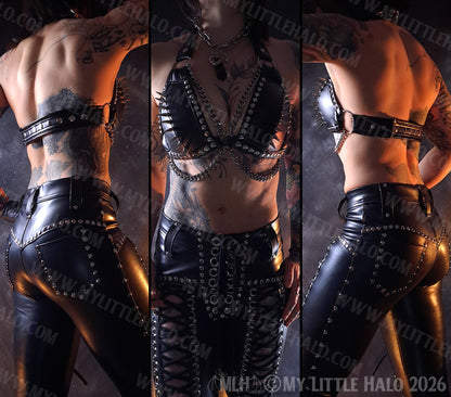 Black Spikes & Chains Faux Leather Bikini Top #6