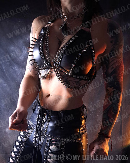 Black Spikes & Chains Faux Leather Bikini Top #6