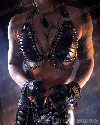 Black Spikes & Chains Faux Leather Bikini Top #6