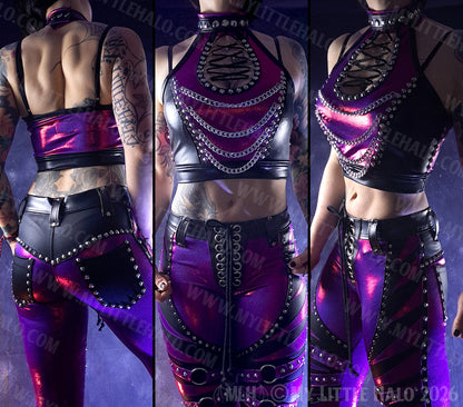 Black & Claret Chained Crop Top #6