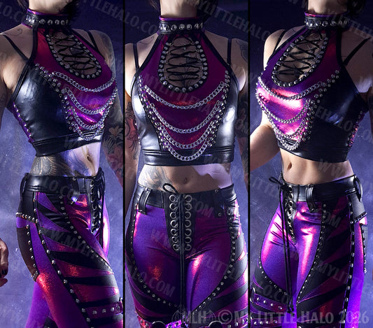 Black & Claret Chained Crop Top #6