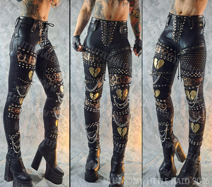 Black & Leopard Print Spiked Heartbreaker Pants #6