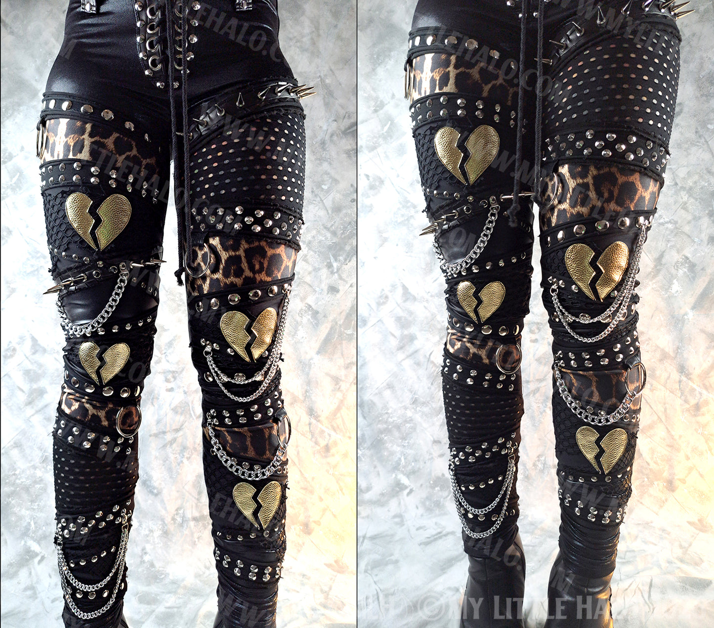 Black & Leopard Print Spiked Heartbreaker Pants #6