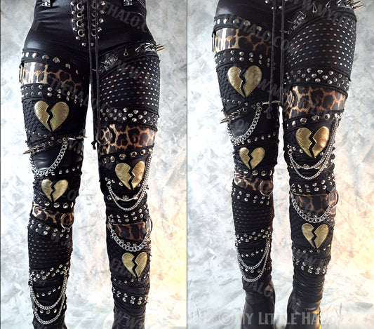 Black & Leopard Print Spiked Heartbreaker Pants #6