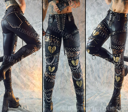 Black & Leopard Print Spiked Heartbreaker Pants #6