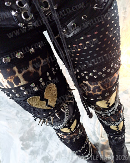 Black & Leopard Print Spiked Heartbreaker Pants #6