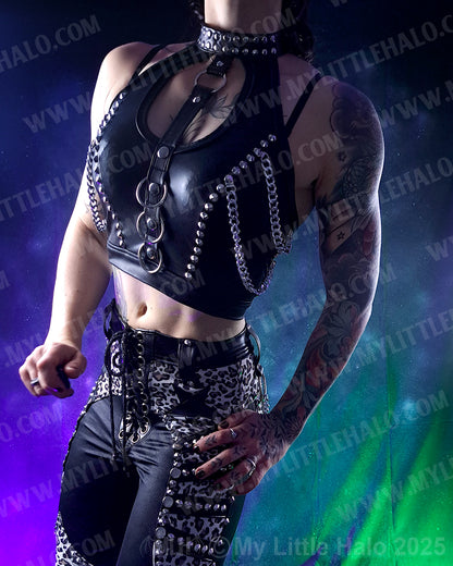 #6 Matte Black & Wet Look Rings & Chains Top