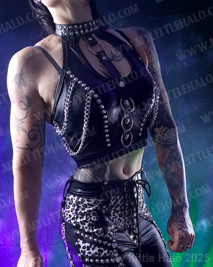 #6 Matte Black & Wet Look Rings & Chains Top